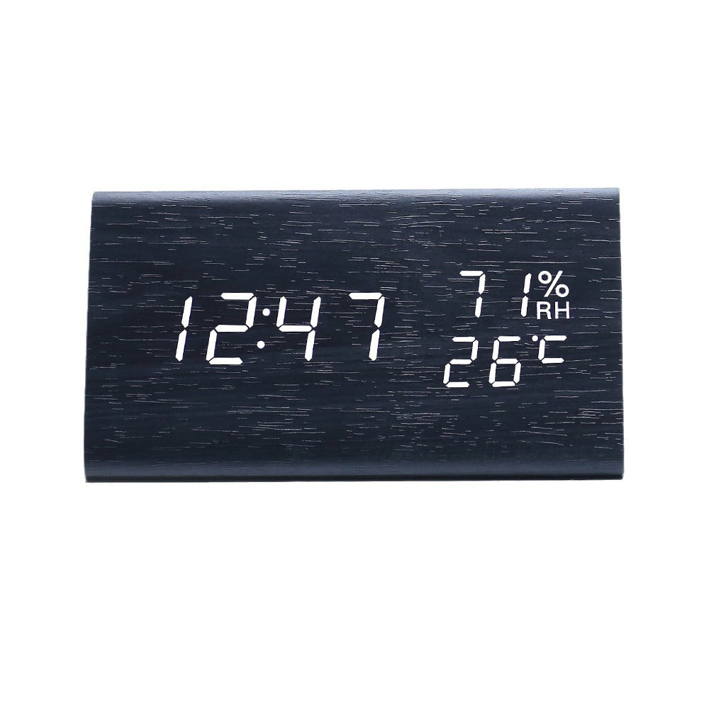 Electronic Alarm Clock Multifunctional Digital Display Temperature And Humidity Time Wood null