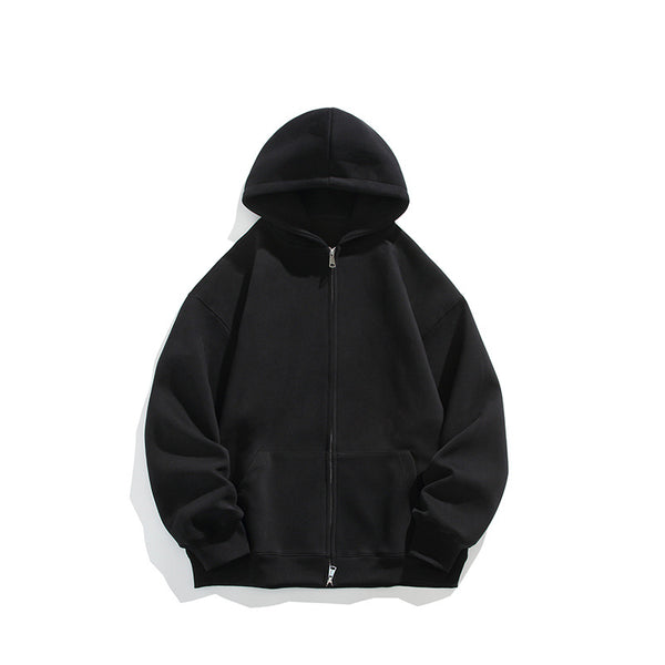 Men's Solid Color Simple Loose Zip Cardigan Hoodie