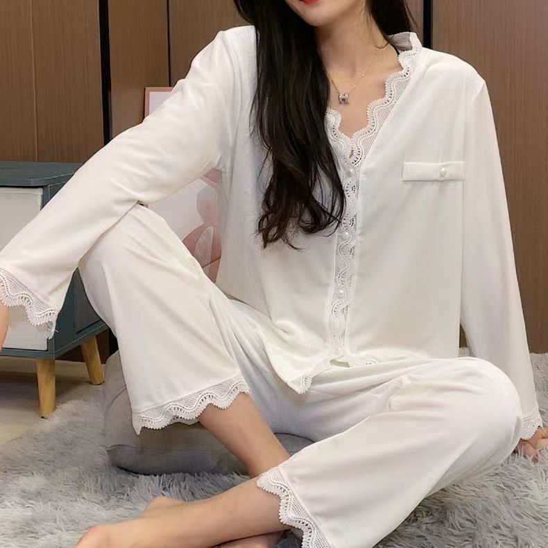 Women's Simple Printed Velvet Long Sleeves Trousers Pajamas Suit null