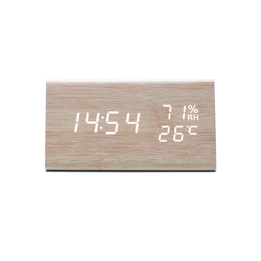 Electronic Alarm Clock Multifunctional Digital Display Temperature And Humidity Time Wood null