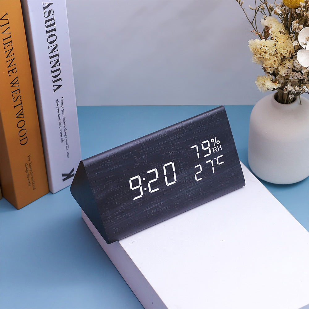 Electronic Alarm Clock Multifunctional Digital Display Temperature And Humidity Time Wood null