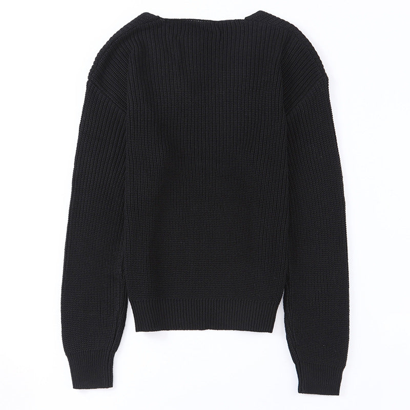 Threaded Long Sleeve Women's Sweater Autumn Slim Fit Pullover Simple Style Top null