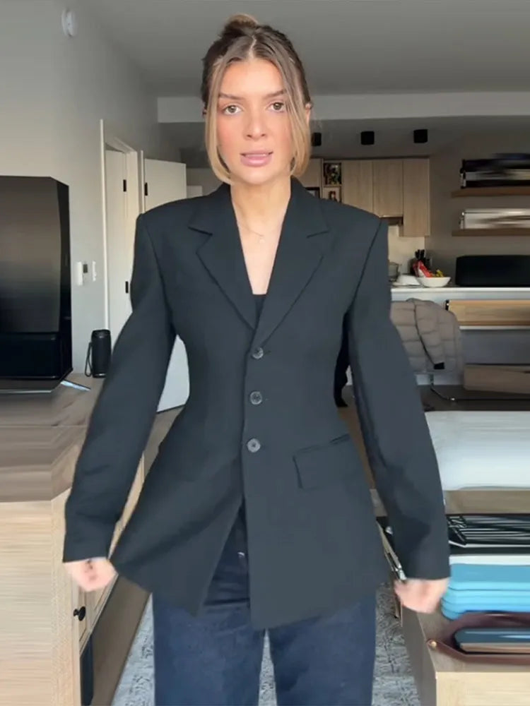 Women's Jacket New Outerwear V-Neck Three-Button Blazer Woman Tailored Formal Outerwears Waist Cincher Suit Woman Clothes Wear