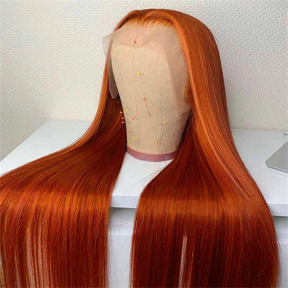 13x4 Lace Front Wig in Orange Ginger Straight 100% Human Hair Pre-Plucked Brazilian Lace Frontal Wig for Women 350 Colored