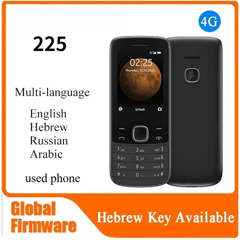 Finland Made Unloced 225 4G Mobile Phone 2.4" Dual SIM  1150mAh 3.5mm Jacks Long Standby Hebrew Key available used phone