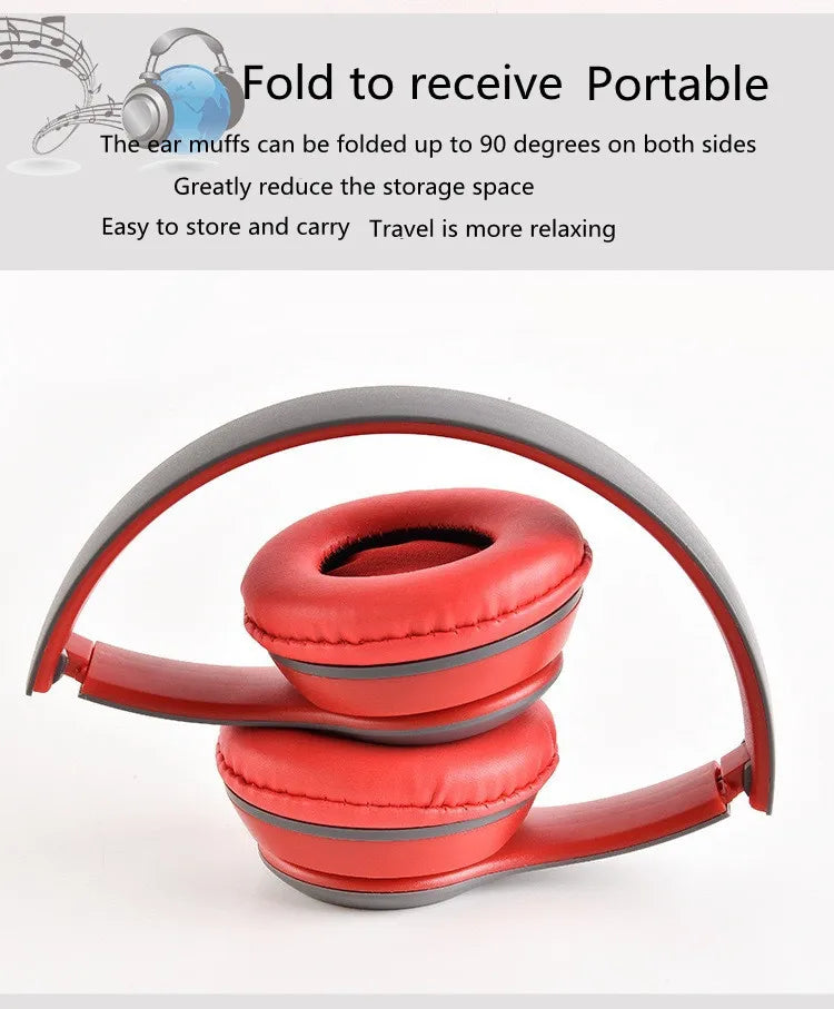 P47 Bluetooth 5.0 Wireless Headphone Foldable HIFI Stereo Bass Earphone Kid Helmet Gift With Mic USB Adaptor For iPhone Game