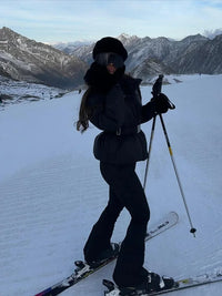 Fashion Women Slim Black Stand Collar Skiwear Chic Full Sleeve Waist Cinching High Waist Jumpsuits 2026 Lady Classic Bodysuit