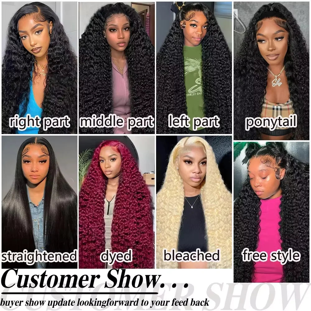 Deep Wave Wigs Human Hair 13x4 HD Transparent Lace 13x6 Full Frontal Wigs Natural color Curly Wigs For Women 220% Density