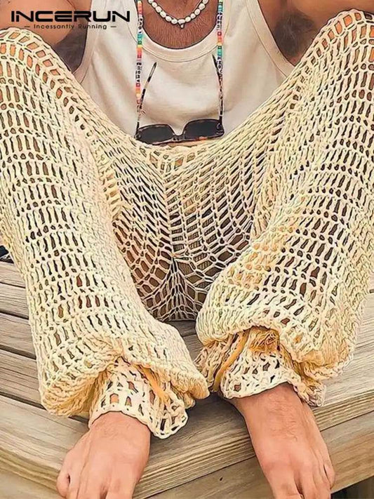 Fashion Well Fitting New Men Long Pants Loose Comfortable Pantalons Holiady Cacation Male Casual Breathable Mesh Trousers S-5XL