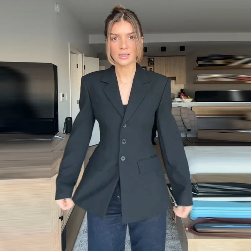 Women's Jacket New Outerwear V-Neck Three-Button Blazer Woman Tailored Formal Outerwears Waist Cincher Suit Woman Clothes Wear