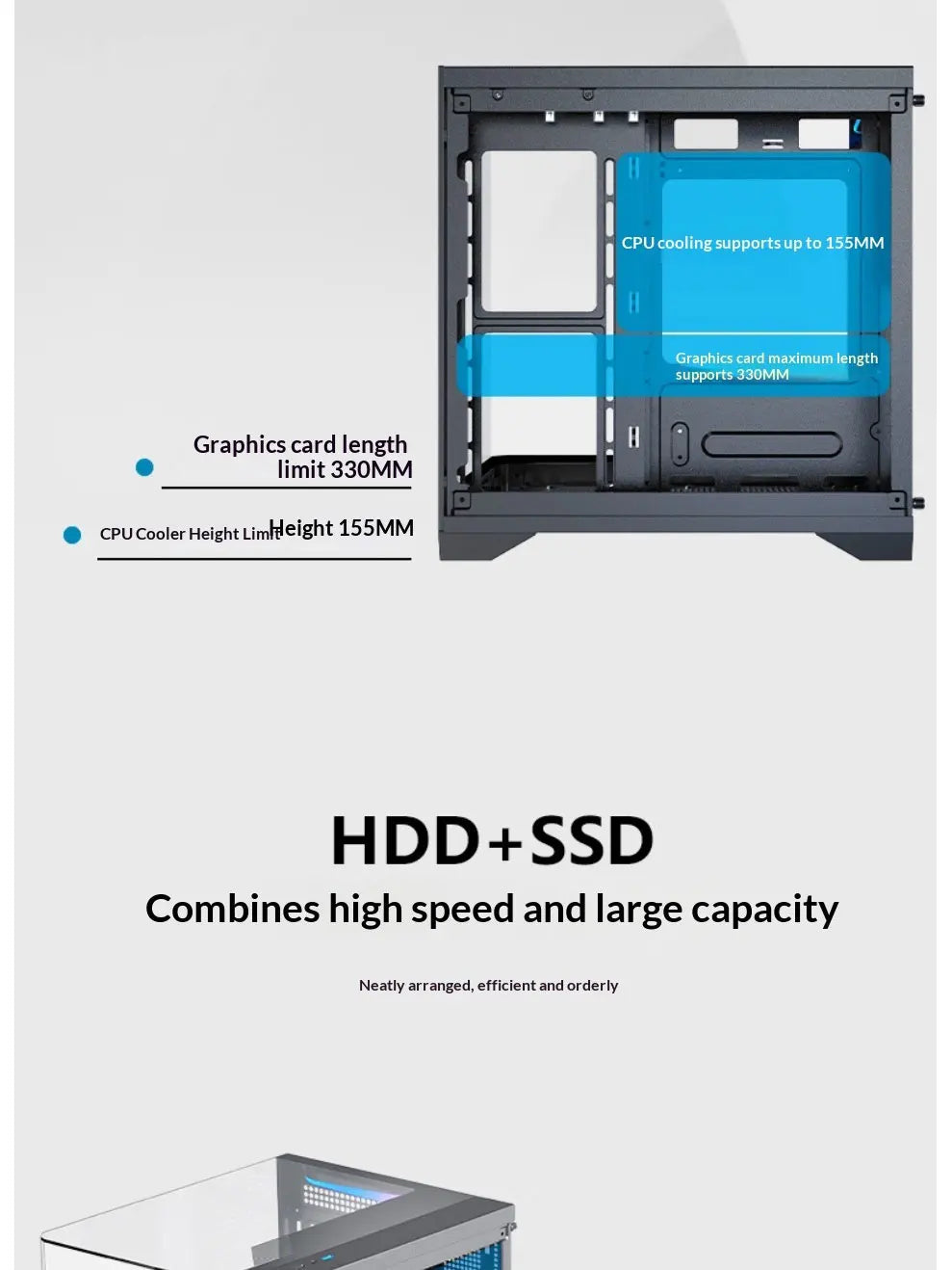 WJCOOLMAN WENJIE MINI three-sided side-lit integrated curved glass sea-view gaming case with ARGB lighting strip
