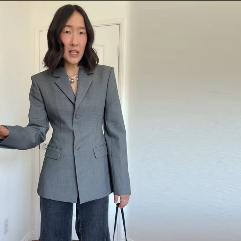 Women's Jacket New Outerwear V-Neck Three-Button Blazer Woman Tailored Formal Outerwears Waist Cincher Suit Woman Clothes Wear