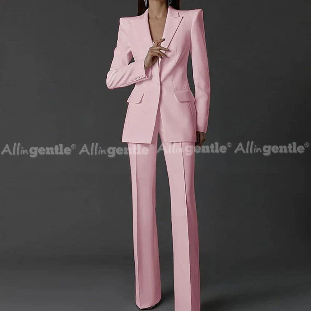 Allingentle Women Pants Suits Long Sleeve Regular Fit Single Button 2 Piece Set for Party - Top Women's Fashion Suit Customized