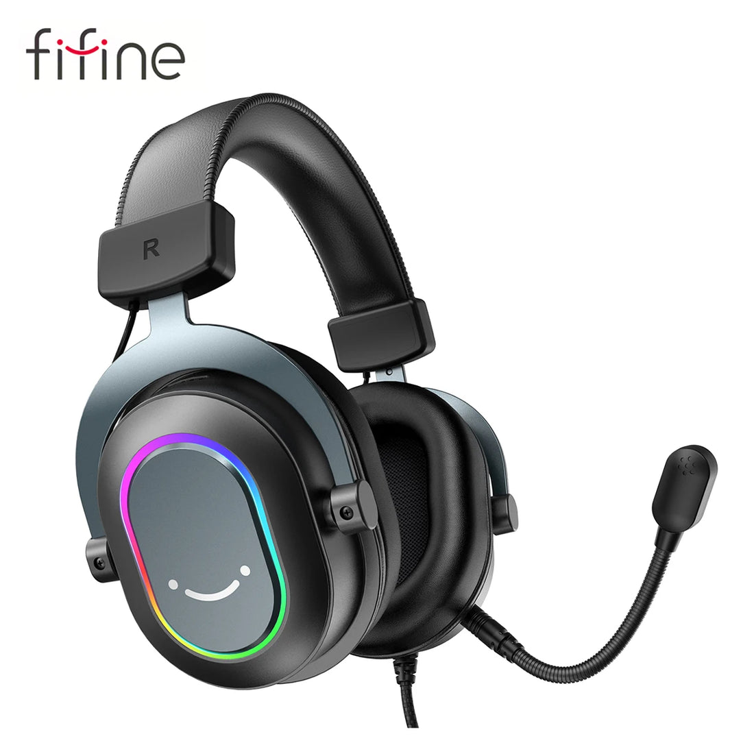FIFINE USB Gaming Headset with 7.1 Surround Sound/Line Control/3EQ Mode,RGB Headphone with Mic,Plug and Play,for PC/PS5 -H6