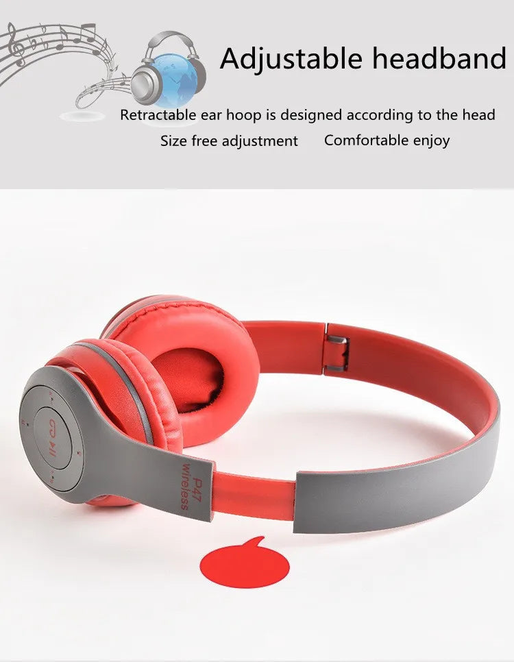 P47 Bluetooth 5.0 Wireless Headphone Foldable HIFI Stereo Bass Earphone Kid Helmet Gift With Mic USB Adaptor For iPhone Game