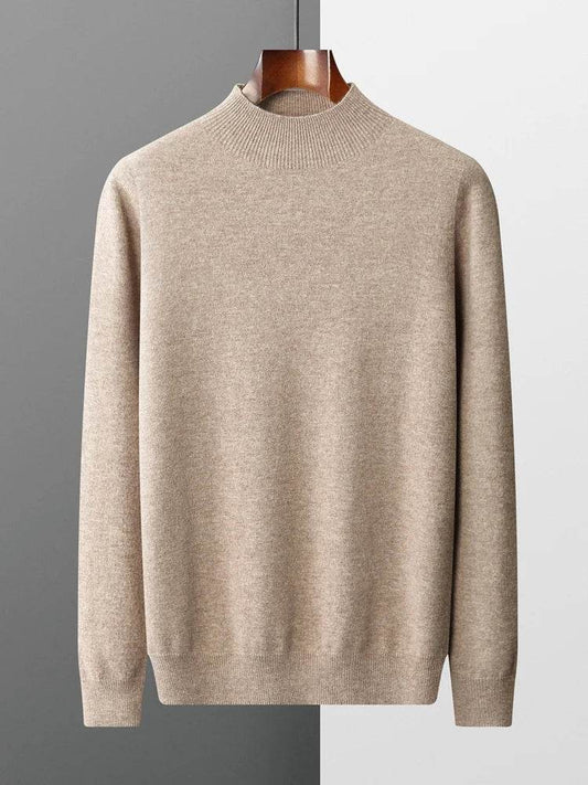 Autumn Winter Men Cashmere Sweater Mock Neck Pullover Basic Wool Bottom Clothing 100% Merino Wool Knitwear Warm Cosy Clothes Top