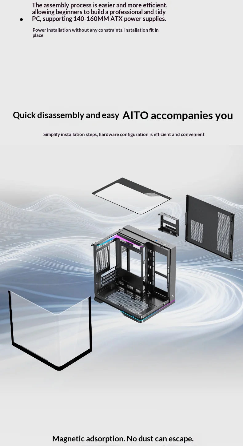 WJCOOLMAN AITO Mini MATX PC case RGB light strip 240 water cooler curved glass computer case