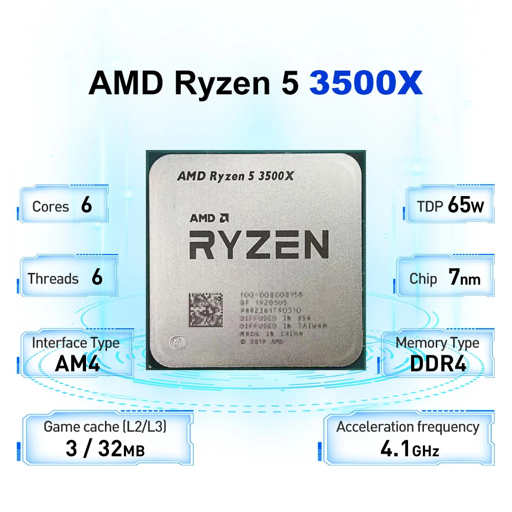 AMD Ryzen 5 3500X 6-Core 6-Thread L3=32M R5 3500X Socket AM4 3.6GHz 7NM Processor 65W DDR4 But No Fan