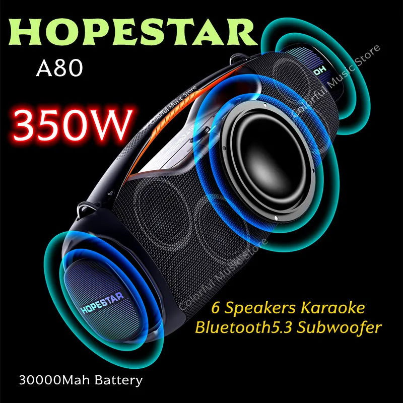 Hopestar A80 350W Output Portable Subwoofer Bluetooth Speaker High Quality Fashion Design LED TF Card AUX TWS IPX6 Waterproof