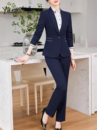 Yitimuceng Blue 2 Piece Sets Office Wear Women 2024 New Fashion Turn Down Collar Slim Single Button Blazers Chic Pant Suits