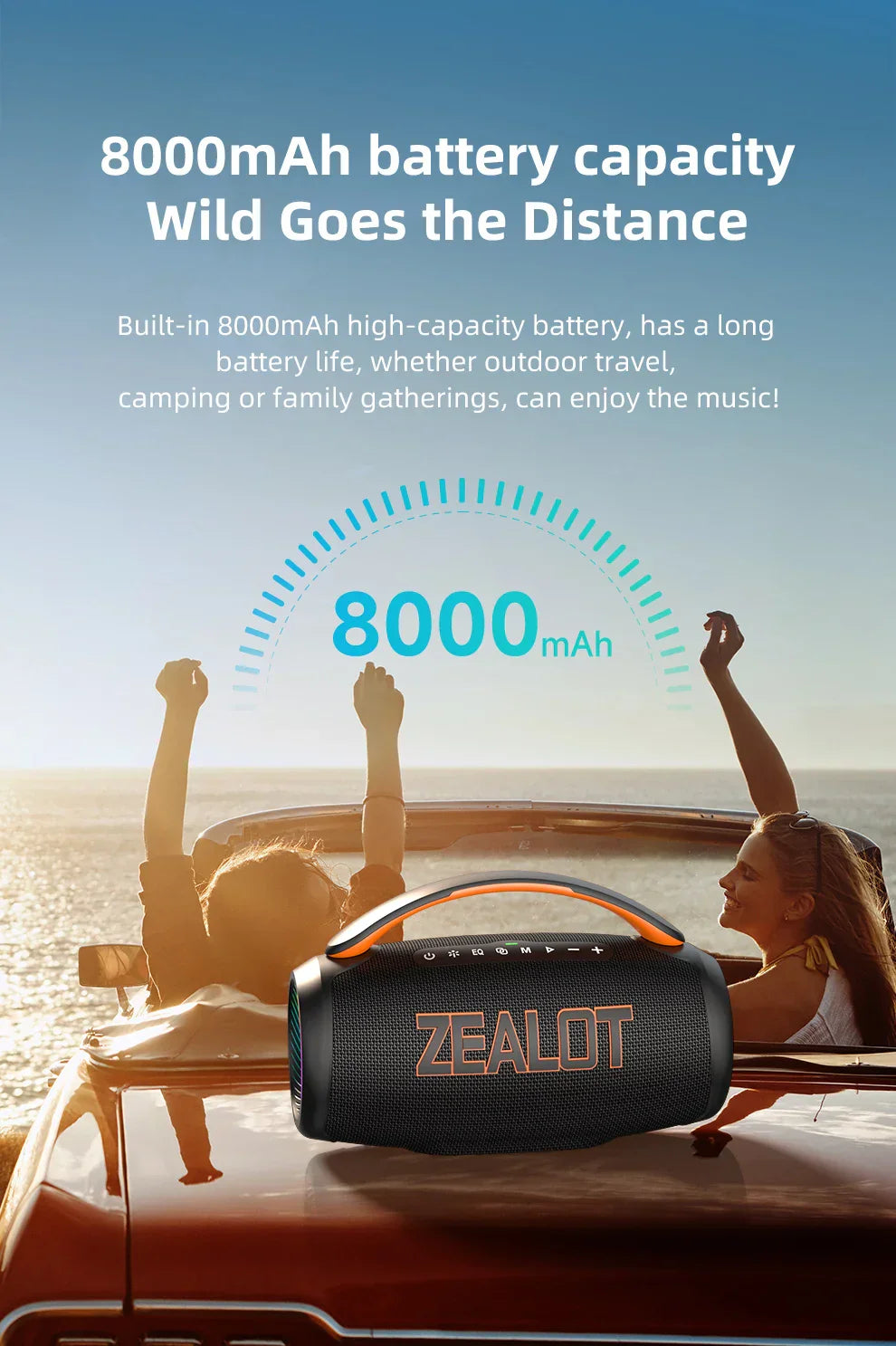 Zealot-P12 Speaker 60W Portable Bluetooth Speaker with IPX6 Waterproof, Comfortable handle,Controllable lighting,TF,USB