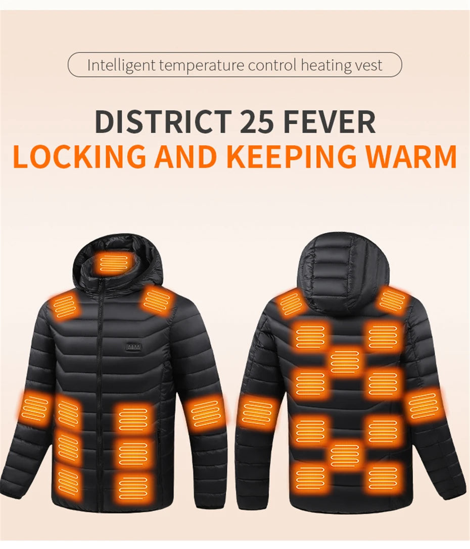 USB Heating Jackets Men Winter Warm Heated Parkas 35 Zones Electric Heated Jackets Warm Padded Jacket Coat Plus Size 5XL