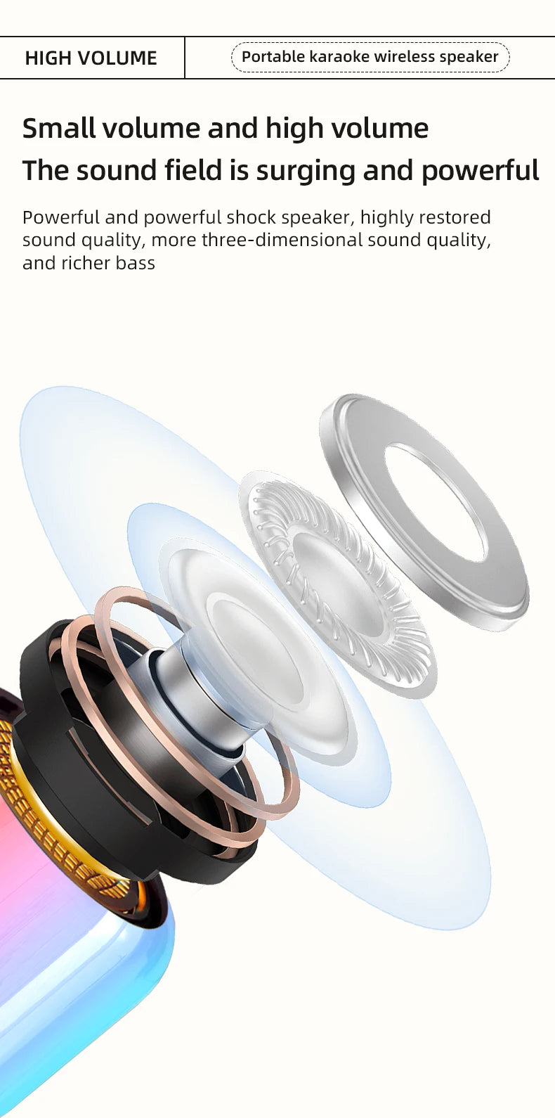 speakers microphone 5.3 bluetooth wireless Speakers with Mic Adjustable LED Lights Karaoke Machine  Wireless Karaoke Speaker