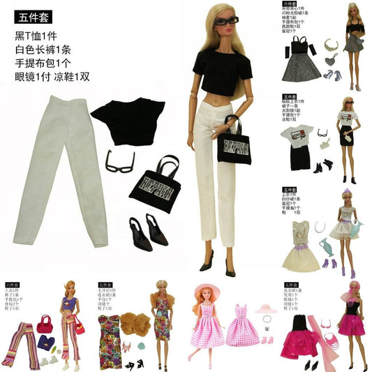1 Set Doll Jumpsuit Dress Doll Daily Suit Clothes Trousers with Bag Shoes Eyeglasses Hats Doll Accessories for 30cm Doll - Update Avenue 