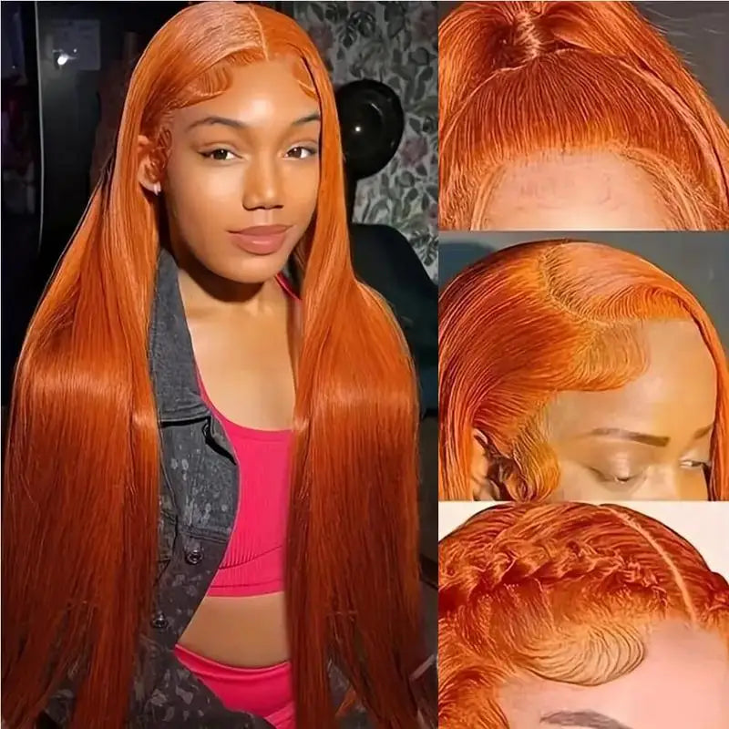 Orange Ginger Long Straight Lace Front Wig Hd Transparent Lace Frontal Wigs 13X6 Human Hair Wigs 100% Brazilian Hair for Women