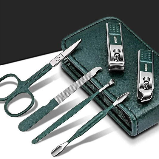 Ouriner 6-18Pcs Portable Manicure Sets Pedicure Kits Bright Black Nail Clipper Set Personal Care Tools Eyebrow Scissors
