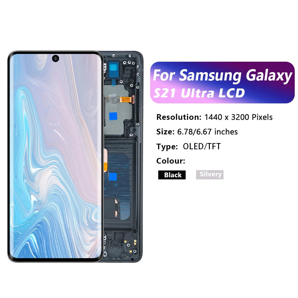 6.78" Super AMOLED For Samsung S21 Ultra 5G G998 G998U Display Touch Screen Digitizer For Samsung S21Ultra G998B LCD