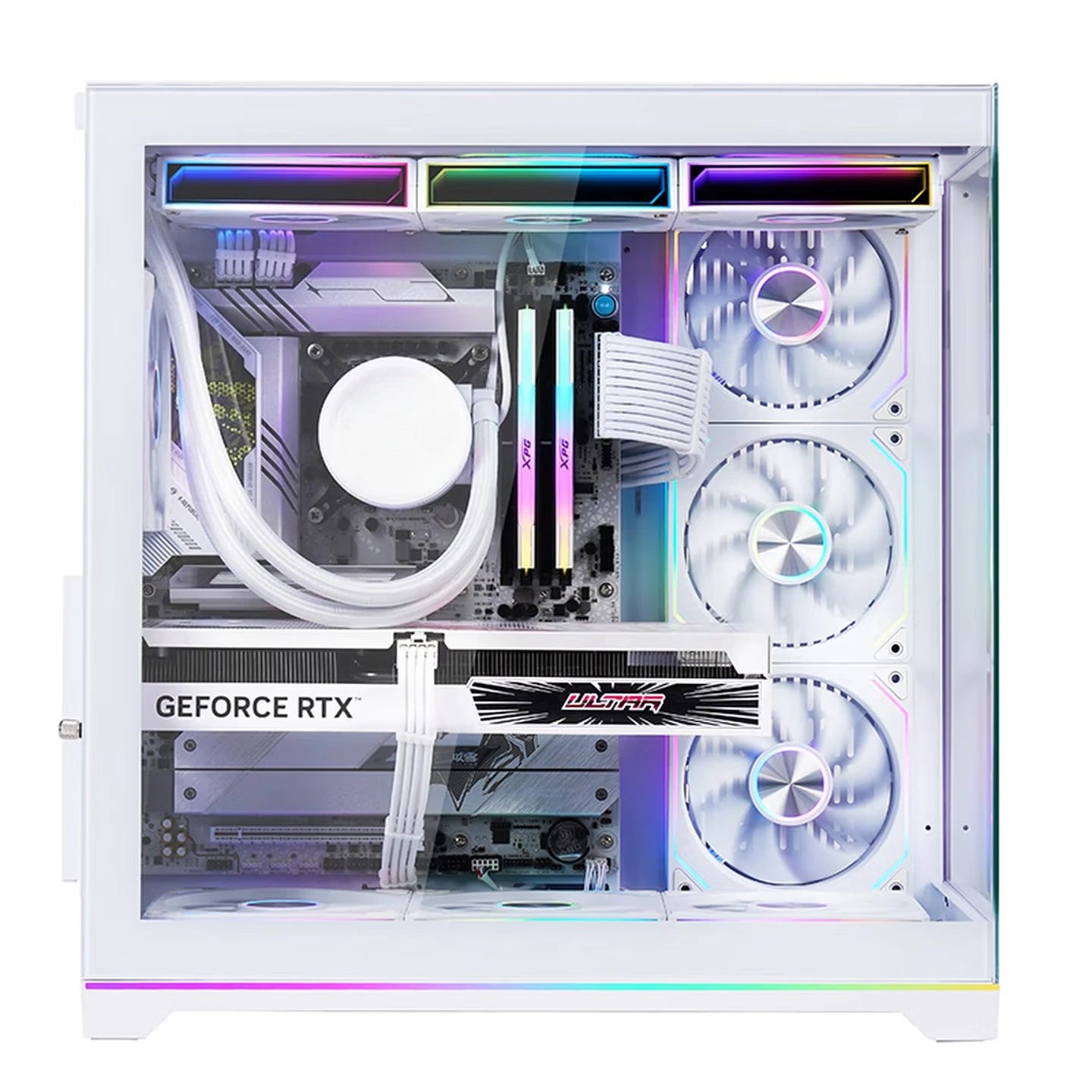 PLUS Rainbow Version White, Panoramic Version Sea View Room Computer Case (360 Water Cooling/ATX Main Board /ARGB Light Bar