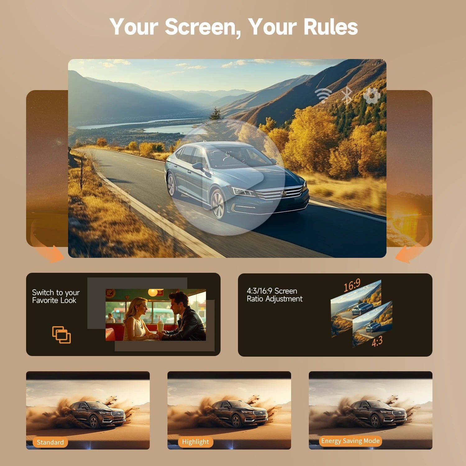 Magcubic Auto Focus 4K HD 1920*1080P 420ANSI Portable Projector Android 11 BT5.4 Built-in 5W HiFi Speaker For Home Theater HY310