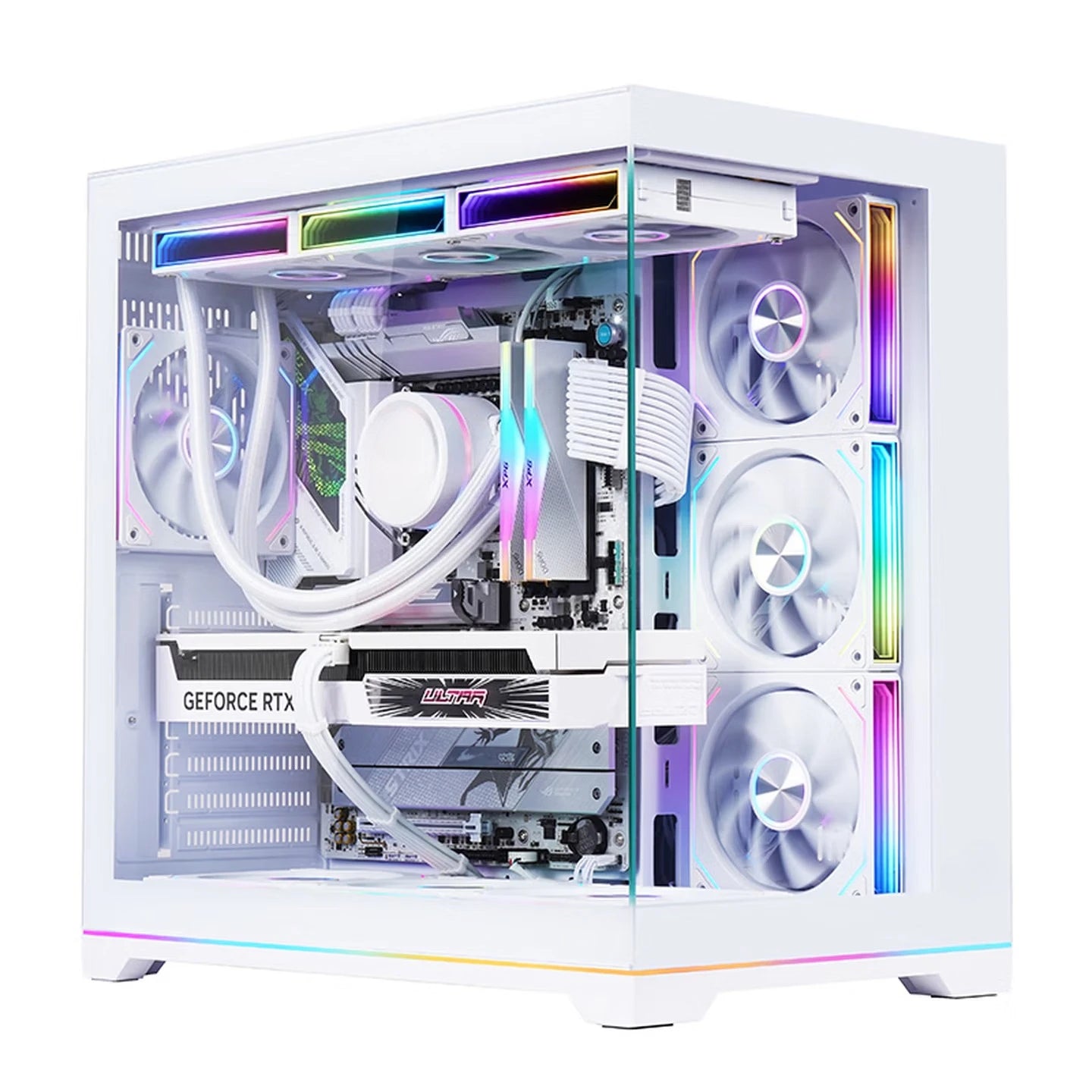 PLUS Rainbow Version White, Panoramic Version Sea View Room Computer Case (360 Water Cooling/ATX Main Board /ARGB Light Bar