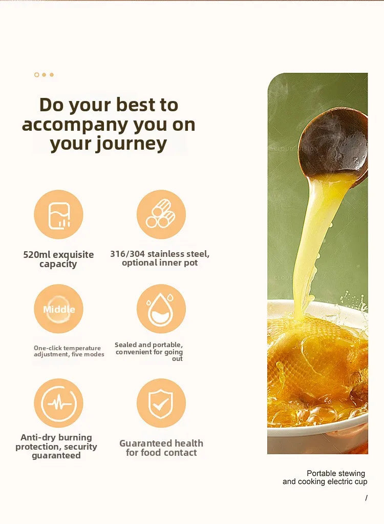 2026 New Boiling Cup 304/316 Stainless Steel Small Portable Boiling Water Stewing Health Cup Electric Heating Cup