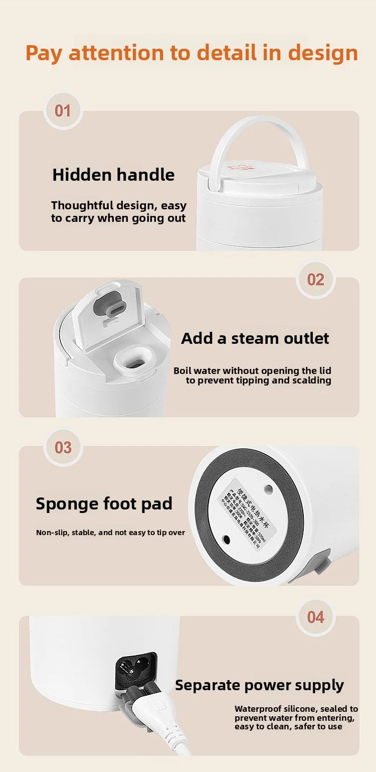 2026 New Boiling Cup 304/316 Stainless Steel Small Portable Boiling Water Stewing Health Cup Electric Heating Cup