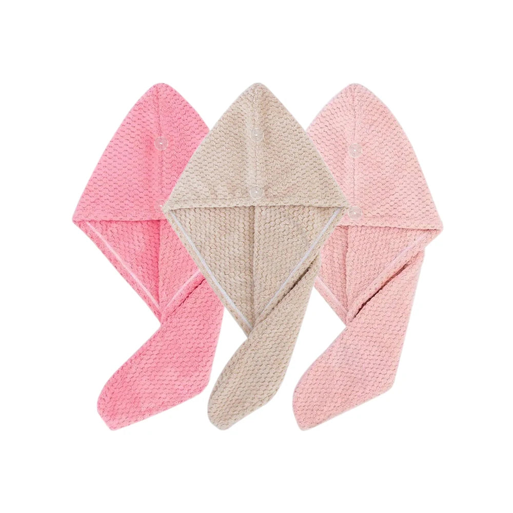 Solid color hair towel Textured dry hair cap 9.8 "X 25.5" absorbent hair towel wrap for button-down women