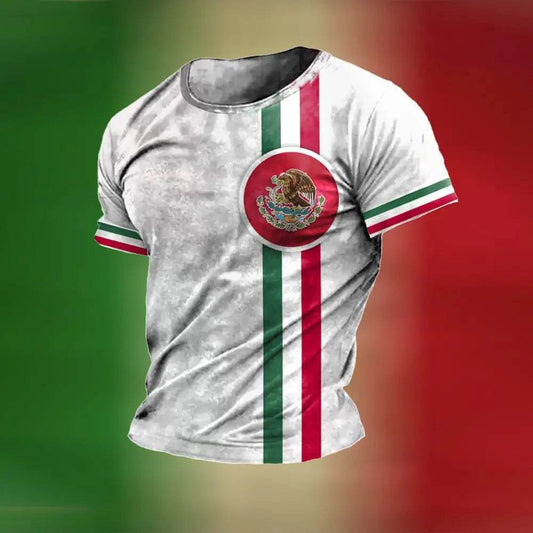 Mexico T Shirt For Men Fashion 3D Eagle National Flag Print Pattern Short Sleeve Oversized T-shirt Leisure O-neck Tee Streetwear