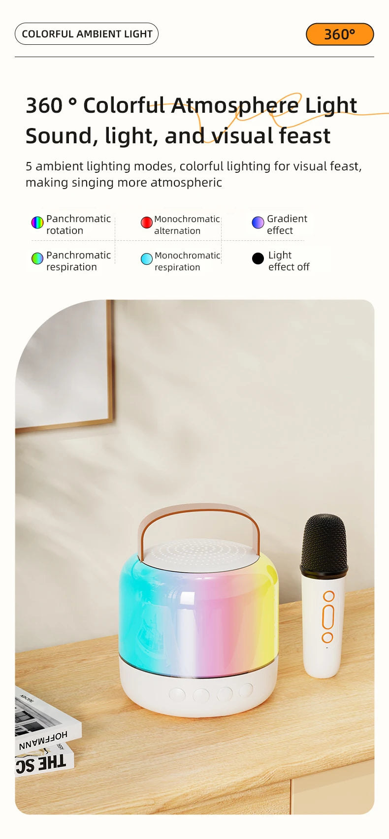 speakers microphone 5.3 bluetooth wireless Speakers with Mic Adjustable LED Lights Karaoke Machine  Wireless Karaoke Speaker