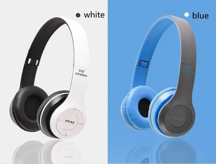 P47 Bluetooth 5.0 Wireless Headphone Foldable HIFI Stereo Bass Earphone Kid Helmet Gift With Mic USB Adaptor For iPhone Game