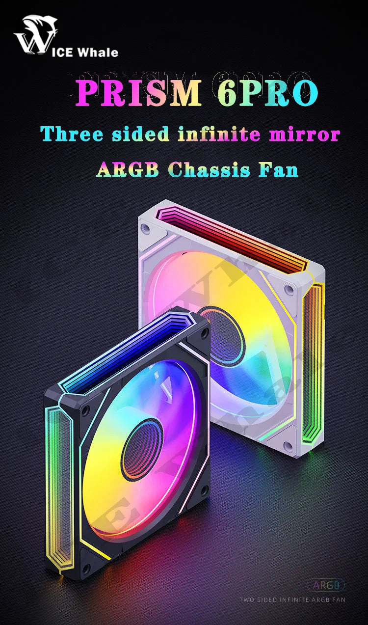ICE Whale Prism 6PRO ARGB PC Case Fan 120mm 3-sided Infinite Mirror Motherboard Lighting Sync 4PIN PWM CPU Cooler ventilador