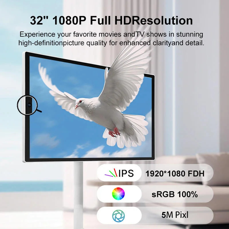 Smart Tv 32inch Mobile Monitor Portable Tv With Stand Bathroom Wireless Rechargeable Rotate Big Screen Tv Interactive Television