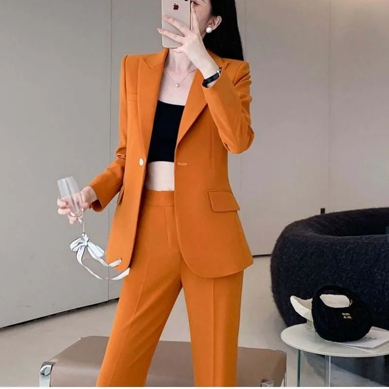 Women's 2025 Autumn New Fashion Professional Suit Jacket Pants Two Piece Korean Elegant Casual Blazer Coat Trousers Matching Set