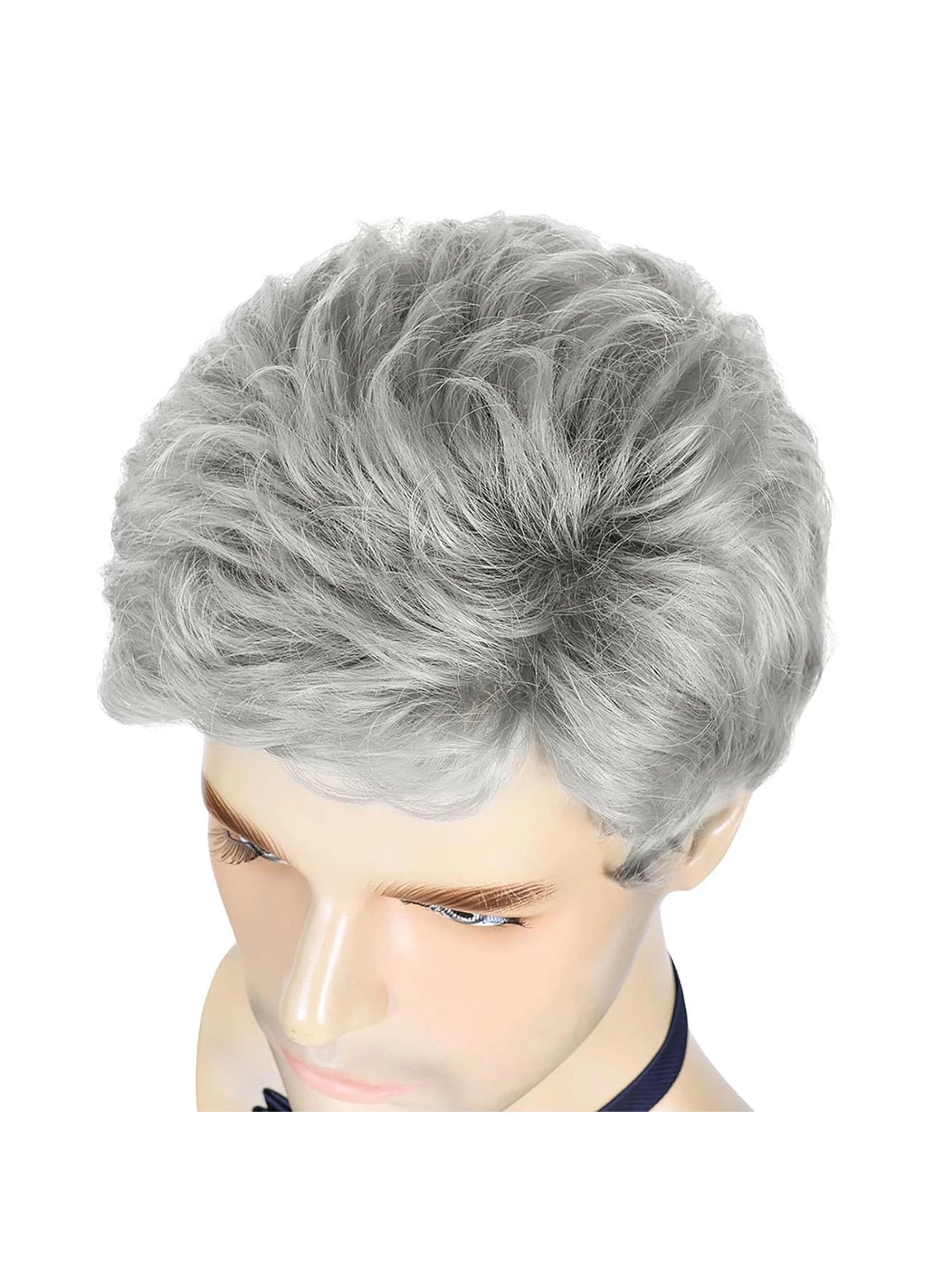 Men Wigs Short Silver Gray Wig Synthetic Heat Resistant Natural Halloween Cosplay Hair Wig