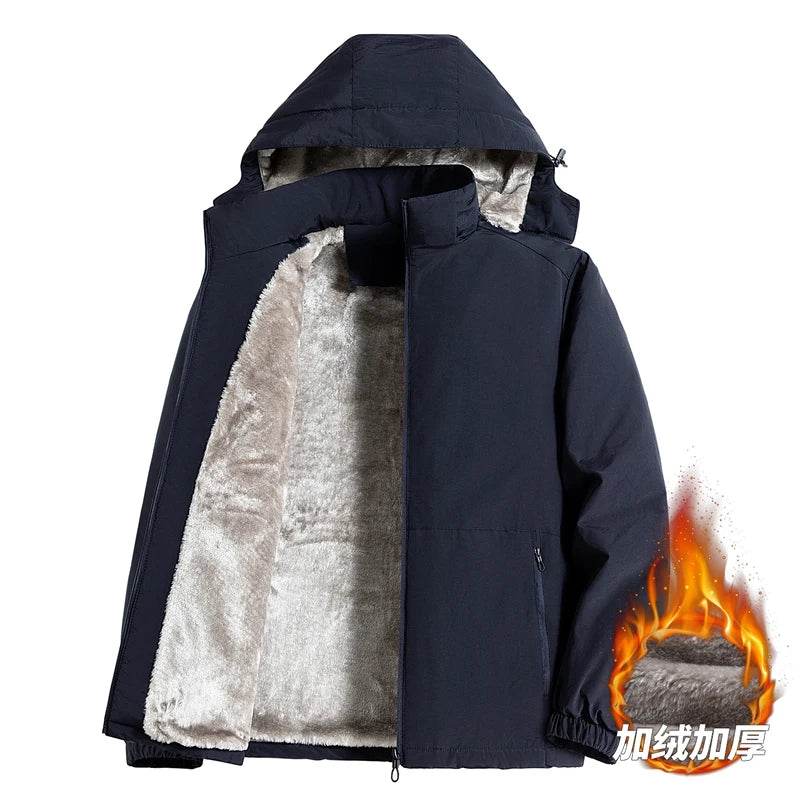 7XL 8XL Winter Jacket Men  Casual Outwear Sportswear Fleece Lining Mens Sherpa Jackets Full Zip Warm Coats  Hoodie Winter Coat