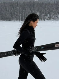 Fashion Women Slim Black Stand Collar Skiwear Chic Full Sleeve Waist Cinching High Waist Jumpsuits 2026 Lady Classic Bodysuit