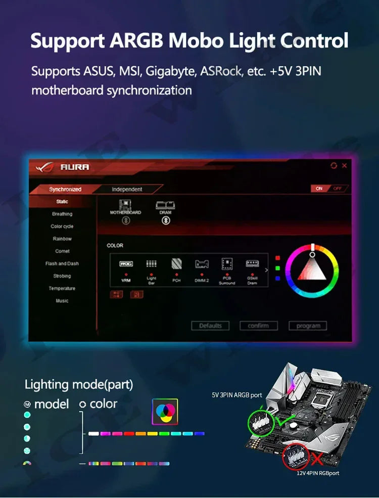 ICE Whale Prism 6PRO ARGB PC Case Fan 120mm 3-sided Infinite Mirror Motherboard Lighting Sync 4PIN PWM CPU Cooler ventilador