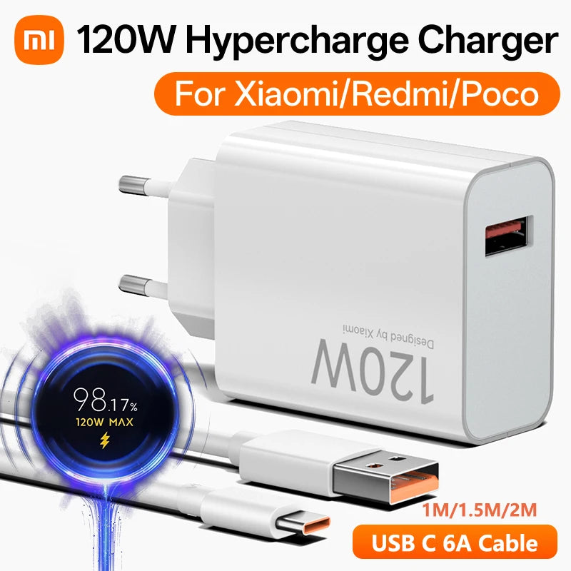 Original Xiaomi Charger 120W 100W Fast Charge Phone Charger USB C Cable for Xiaomi 17 15 14 13 12 14T 13T 12S Pro Lite Redmi
