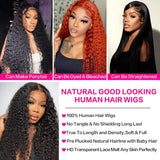 Deep Wave Wigs Human Hair 13x4 HD Transparent Lace 13x6 Full Frontal Wigs Natural color Curly Wigs For Women 220% Density