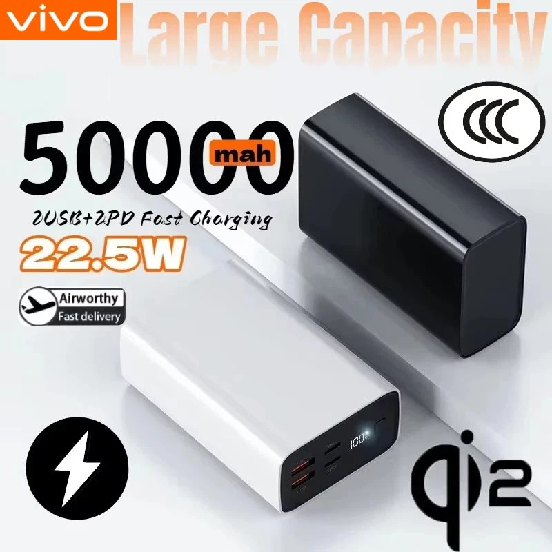 VIVO 50000mAh Large Capacity Power bank Fast Charging Portable Charger External Battery for IPhone Xiaomi Phone Laptop